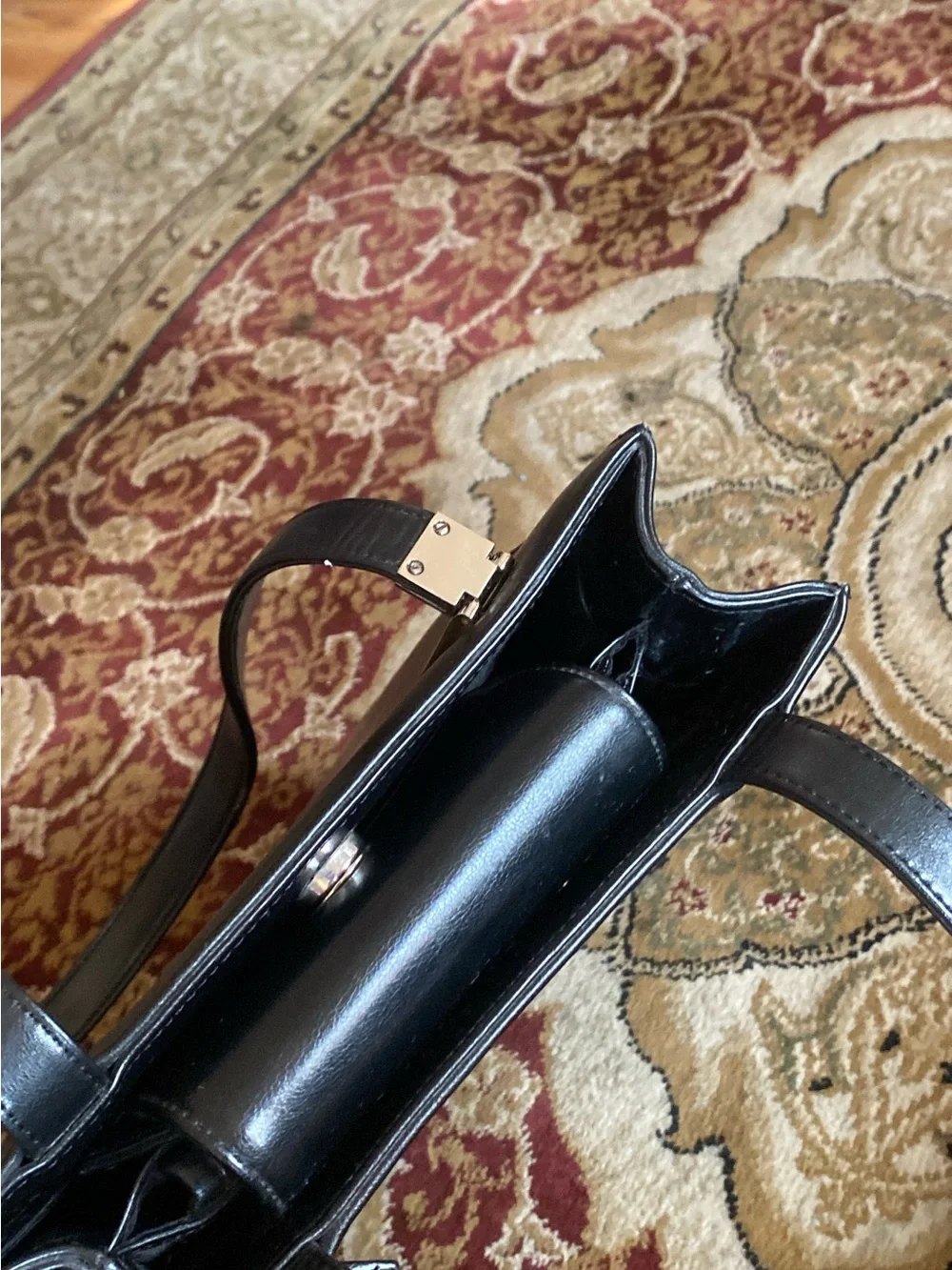 Guess Black Leather Messenger Tote with Silver Hardware